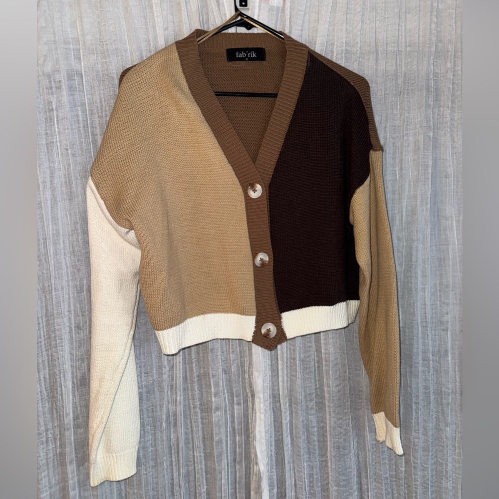Fab'rik Women's Colorblock Cardigan - Tan, Brown, and Cream